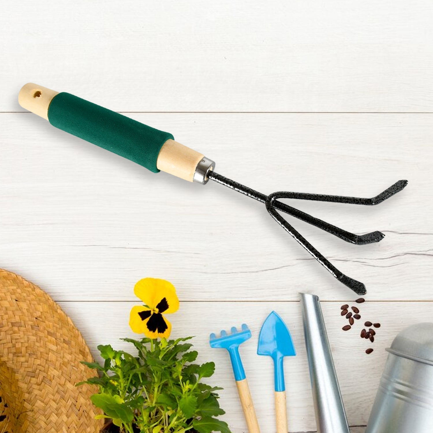 7593 Gardening Tools - Hand Cultivator, Trowel, Heavy Duty with Ergonomic Wooden Handle for Transplanting and Digging (3 Pcs Set) 7593 Gardening Tools - Hand Cultivator, Trowel, Heavy Duty with Ergonomic Wooden Handle for Transplanting and Digging (3 Pcs Set)